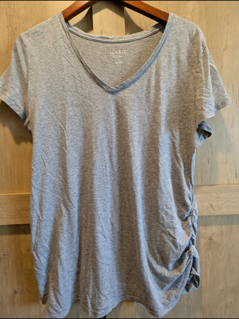 Women’s V-Neck Short Sleeve Tee with Side Ruching - Gray